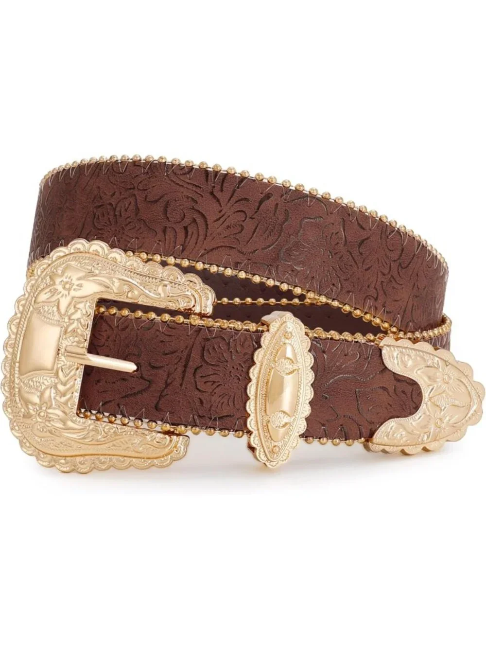 Vintage Floral Print Western Belt for Women - Cowgirl Style Leather Jeans